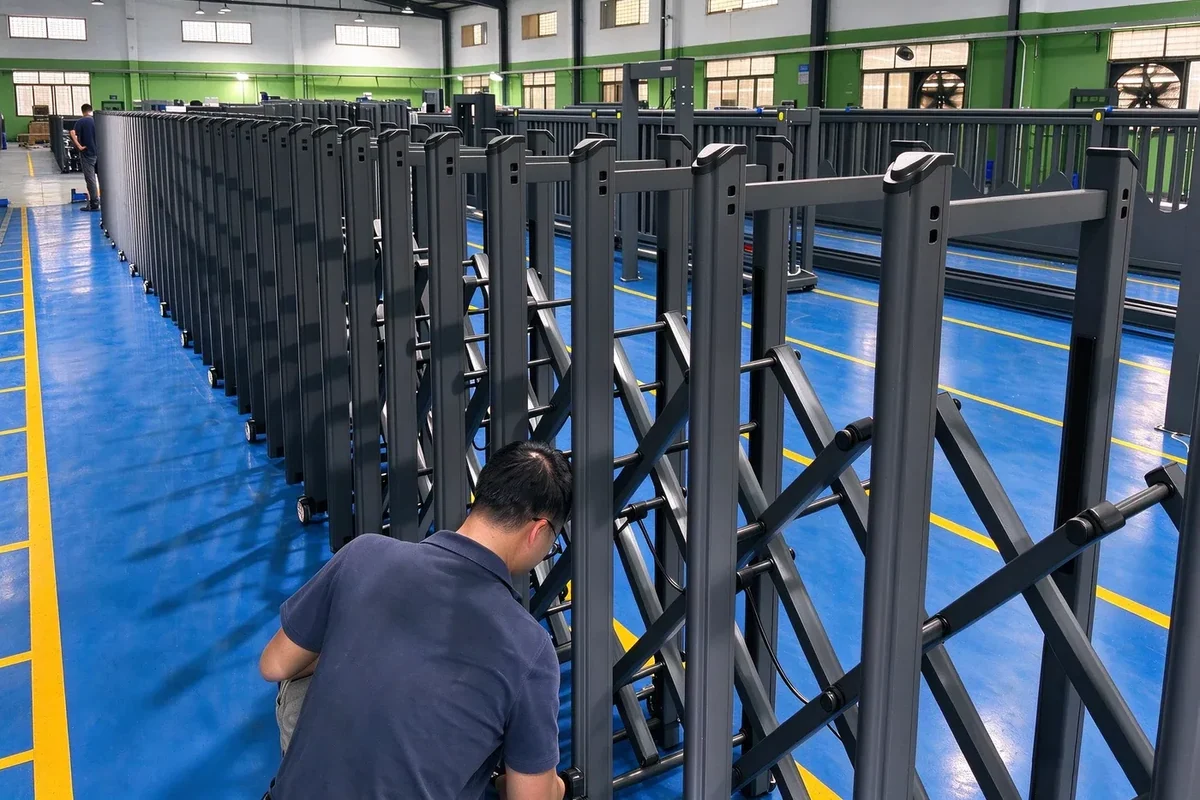 Ein Mitarbeiter arbeitet an Torbaugruppen in der CAIMEN Fertigung.